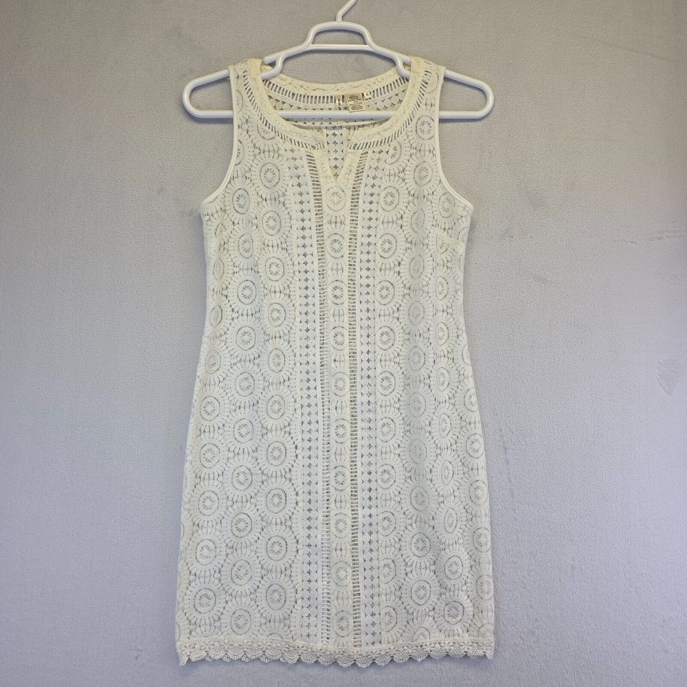 Miss Pinky Dress Women M White Shift Crochet Lace Sheer Festival‎ Cottagecore